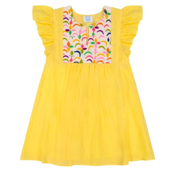 MER ST. BARTH EUC Sz 6 Yellow Kids Cotton Dress with Embroidered Detail - Picture 1 of 4